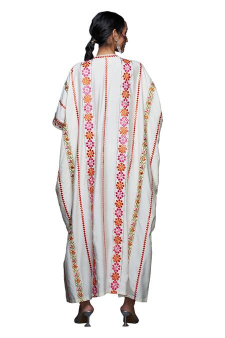 Buy Gulabo By Abu Sandeep Off White Viscose Chanderi Silk Gulbahar Vine And Mirror Kaftan Buy_Gulabo By Abu Sandeep_Off White Viscose Chanderi Silk Gulbahar Vine And Mirror Kaftan