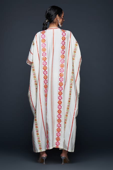 Shop Gulabo By Abu Sandeep Off White Viscose Chanderi Silk Gulbahar Vine And Mirror Kaftan at Aza Fashions Shop_Gulabo By Abu Sandeep_Off White Viscose Chanderi Silk Gulbahar Vine And Mirror Kaftan _at_Aza_Fashions