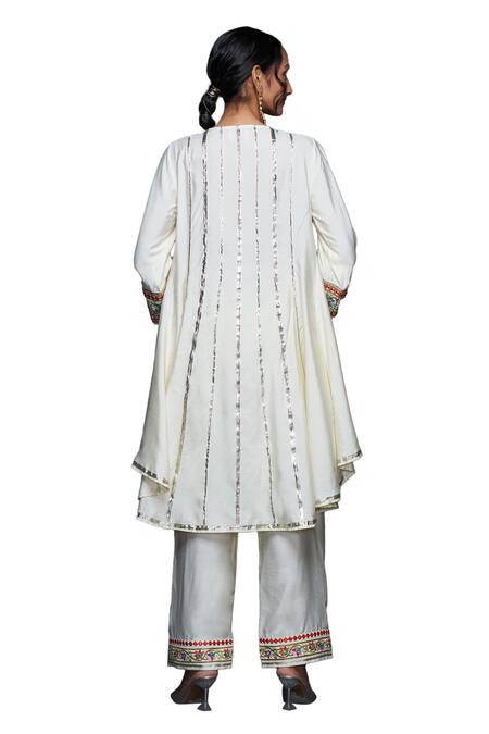 Gulabo By Abu Sandeep_Off White Viscose Chanderi Silk Embroidery Phool And Mirror Anarkali  _at_Aza_Fashions