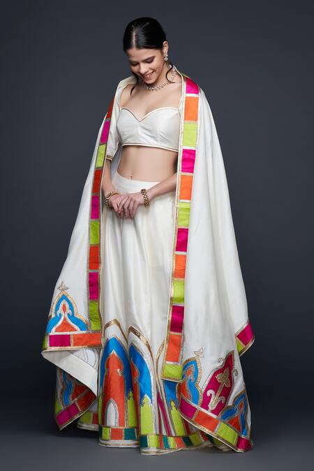 Gulabo By Abu Sandeep_Off White Cotton, Silk Gota Patti Architecture Motif Embroidered Lehenga _at_Aza_Fashions