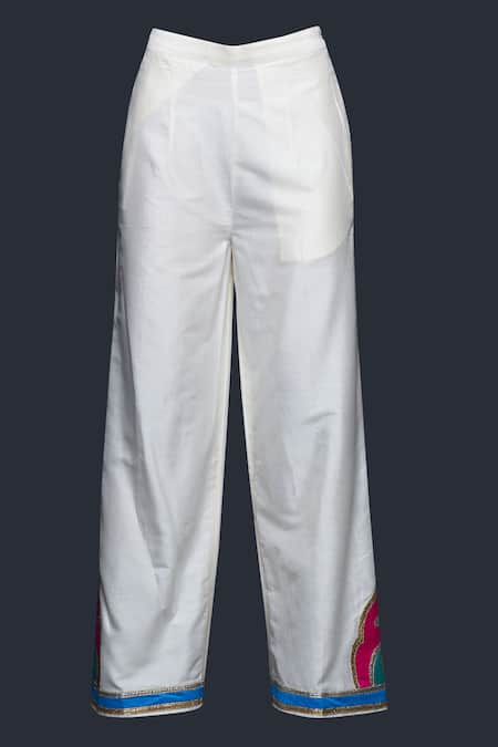 Buy Gulabo By Abu Sandeep Off White Cotton Silk Placement Embroidery Architecture Motif Pant Online at Aza Fashions Buy_Gulabo By Abu Sandeep_Off White Cotton Silk Placement Embroidery Architecture Motif Pant _Online_at_Aza_Fashions