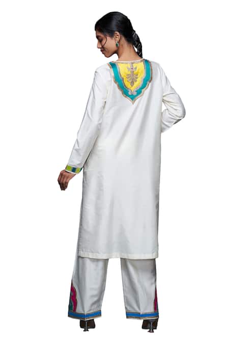 Buy Gulabo By Abu Sandeep Off White Cotton Silk Placement Embroidery Architecture Motif Pant Buy_Gulabo By Abu Sandeep_Off White Cotton Silk Placement Embroidery Architecture Motif Pant