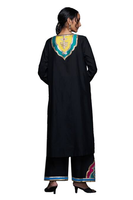 Shop Gulabo By Abu Sandeep Black Cotton Silk Placement Embroidery Architecture Motif Pant Online at Aza Fashions Shop_Gulabo By Abu Sandeep_Black Cotton Silk Placement Embroidery Architecture Motif Pant _Online_at_Aza_Fashions