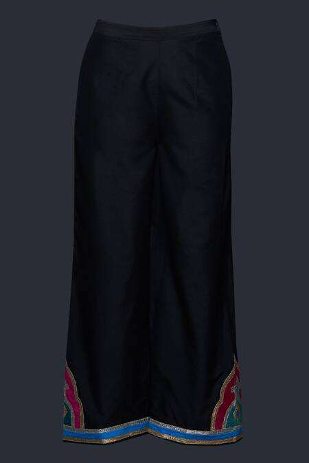 Gulabo By Abu Sandeep Black Cotton Silk Placement Embroidery Architecture Motif Pant at Aza Fashions Gulabo By Abu Sandeep_Black Cotton Silk Placement Embroidery Architecture Motif Pant _at_Aza_Fashions