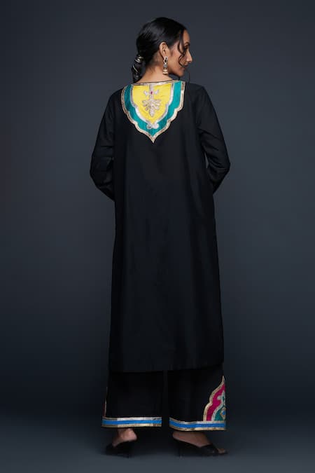 Shop Gulabo By Abu Sandeep Black Cotton Silk Placement Embroidery Architecture Motif Pant at Aza Fashions Shop_Gulabo By Abu Sandeep_Black Cotton Silk Placement Embroidery Architecture Motif Pant _at_Aza_Fashions