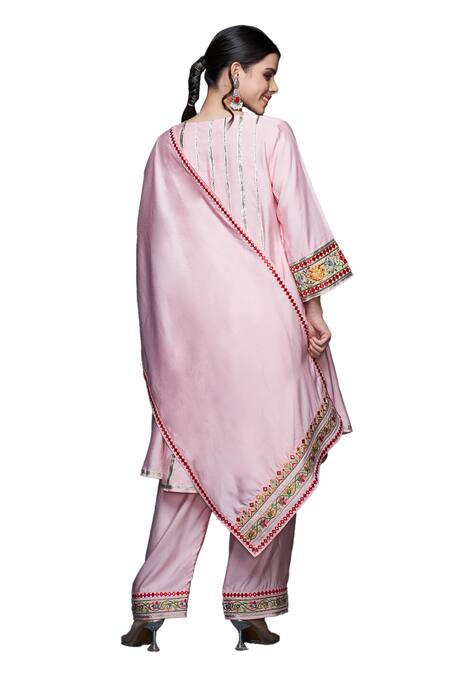 Buy_Gulabo By Abu Sandeep_Pink Viscose Chanderi Silk Embellished Mirrorwork Dupatta  