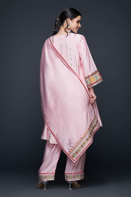Shop_Gulabo By Abu Sandeep_Pink Viscose Chanderi Silk Embellished Mirrorwork Dupatta  _at_Aza_Fashions