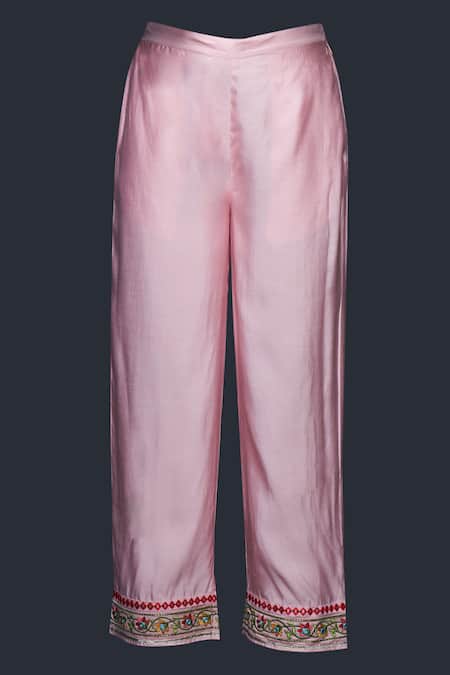 Buy_Gulabo By Abu Sandeep_Pink Viscose, Chanderi Silk Mirrors, Embroidery Hem Pant _Online_at_Aza_Fashions