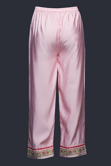 Shop_Gulabo By Abu Sandeep_Pink Viscose, Chanderi Silk Mirrors, Embroidery Hem Pant _Online_at_Aza_Fashions