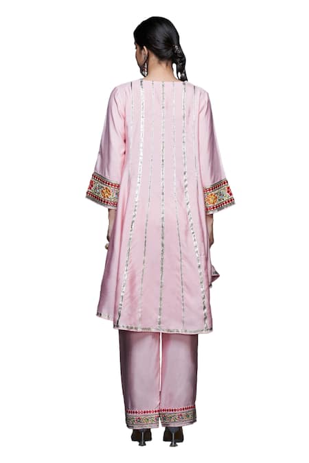 Gulabo By Abu Sandeep_Pink Viscose, Chanderi Silk Mirrors, Embroidery Hem Pant _at_Aza_Fashions