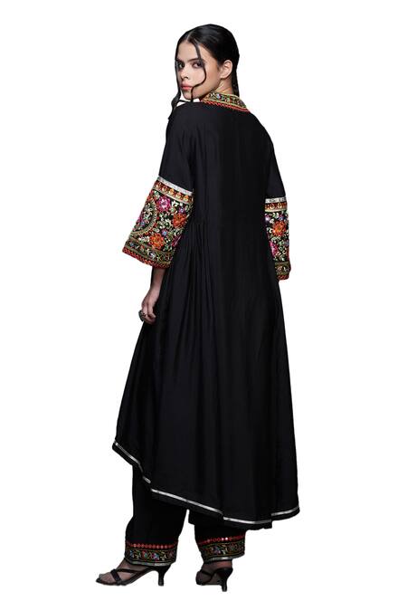 Buy Gulabo By Abu Sandeep Black Viscose, Chanderi Silk Lace, Mirrors Floral Embroidered High-low Tunic Buy_Gulabo By Abu Sandeep_Black Viscose, Chanderi Silk Lace, Mirrors Floral Embroidered High-low Tunic