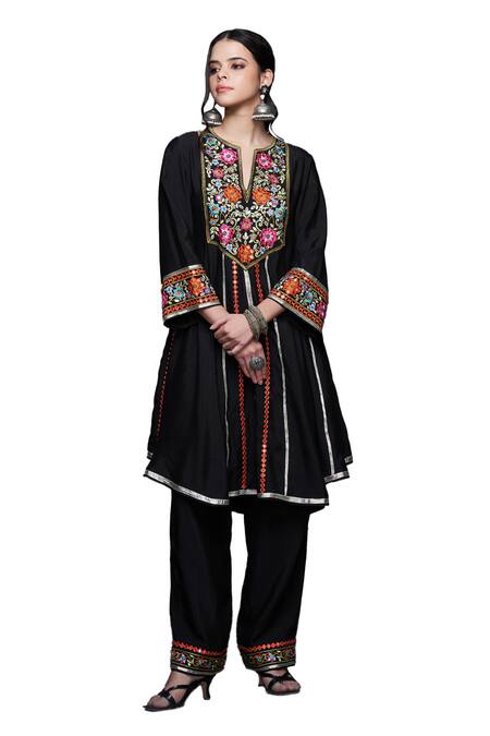 Buy Gulabo By Abu Sandeep Black Viscose Chanderi Silk Floral Embroidered High-low Kurta Buy_Gulabo By Abu Sandeep_Black Viscose Chanderi Silk Floral Embroidered High-low Kurta