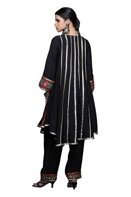 Shop Gulabo By Abu Sandeep Black Viscose Chanderi Silk Floral Embroidered High-low Kurta Shop_Gulabo By Abu Sandeep_Black Viscose Chanderi Silk Floral Embroidered High-low Kurta