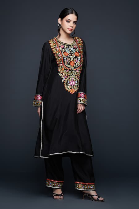 Buy Gulabo By Abu Sandeep Black Viscose Chanderi Silk Embellished Mirrorwork Floral Embroidered Kurta Buy_Gulabo By Abu Sandeep_Black Viscose Chanderi Silk Embellished Mirrorwork Floral Embroidered Kurta