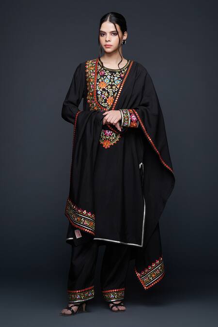 Gulabo By Abu Sandeep Black Viscose Chanderi Silk Embellished Mirrorwork Lace Dupatta Online at Aza Fashions Gulabo By Abu Sandeep_Black Viscose Chanderi Silk Embellished Mirrorwork Lace Dupatta _Online_at_Aza_Fashions