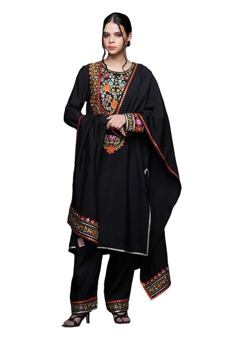 Shop Gulabo By Abu Sandeep Black Viscose Chanderi Silk Embellished Mirrorwork Lace Dupatta Online at Aza Fashions Shop_Gulabo By Abu Sandeep_Black Viscose Chanderi Silk Embellished Mirrorwork Lace Dupatta _Online_at_Aza_Fashions