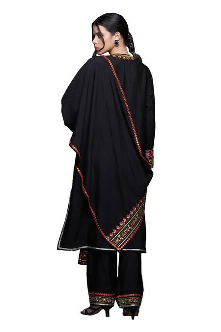 Gulabo By Abu Sandeep Black Viscose Chanderi Silk Embellished Mirrorwork Lace Dupatta at Aza Fashions Gulabo By Abu Sandeep_Black Viscose Chanderi Silk Embellished Mirrorwork Lace Dupatta _at_Aza_Fashions