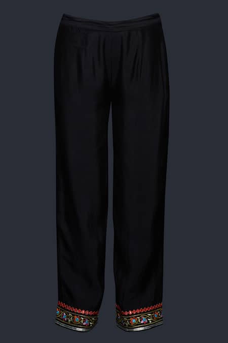 Shop Gulabo By Abu Sandeep Black Viscose, Chanderi Silk Lace, Mirrors, Embroidery Thread Hem Pant at Aza Fashions Shop_Gulabo By Abu Sandeep_Black Viscose, Chanderi Silk Lace, Mirrors, Embroidery Thread Hem Pant _at_Aza_Fashions