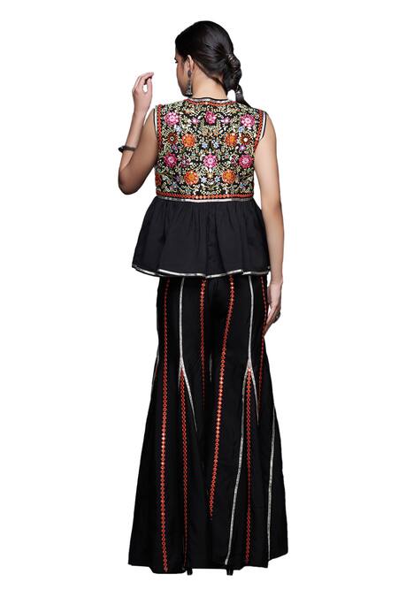 Buy Gulabo By Abu Sandeep Black Viscose Chanderi Silk Embellished Mirrorwork Lace Flared Pant Online at Aza Fashions Buy_Gulabo By Abu Sandeep_Black Viscose Chanderi Silk Embellished Mirrorwork Lace Flared Pant _Online_at_Aza_Fashions