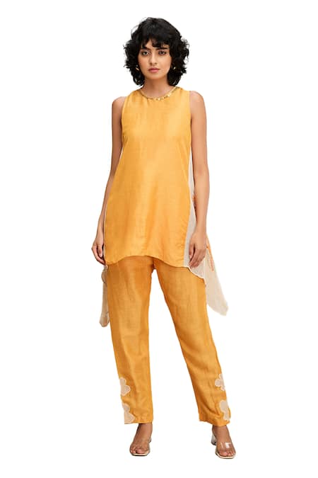 Buy Soup By Sougat Paul Orange Satin, Handloom Cotton Embroidery, Zinnia Hand Kurta And Pant Set Online at Aza Fashions Buy_Soup By Sougat Paul_Orange Satin, Handloom Cotton Embroidery, Zinnia Hand Kurta And Pant Set _Online_at_Aza_Fashions