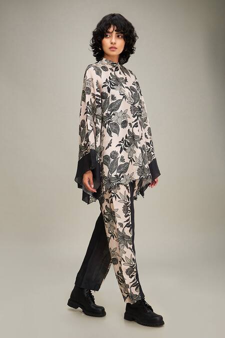 Shop Soup By Sougat Paul Off White Linen Bandeau Neck Ahyana Floral Print Shirt And Pant Set Online at Aza Fashions Shop_Soup By Sougat Paul_Off White Linen Bandeau Neck Ahyana Floral Print Shirt And Pant Set _Online_at_Aza_Fashions