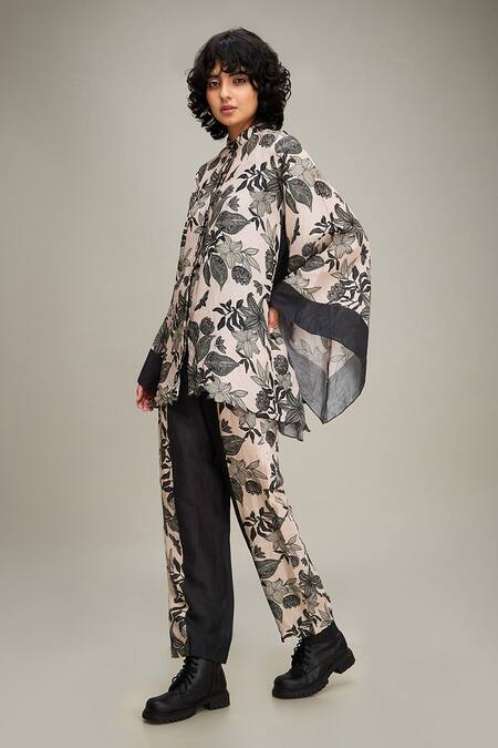 Soup By Sougat Paul Off White Linen Bandeau Neck Ahyana Floral Print Shirt And Pant Set at Aza Fashions Soup By Sougat Paul_Off White Linen Bandeau Neck Ahyana Floral Print Shirt And Pant Set _at_Aza_Fashions