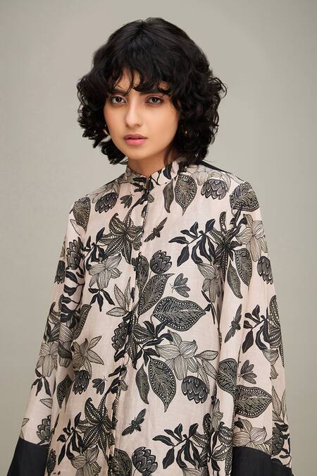 Shop Soup By Sougat Paul Off White Linen Bandeau Neck Ahyana Floral Print Shirt And Pant Set Shop_Soup By Sougat Paul_Off White Linen Bandeau Neck Ahyana Floral Print Shirt And Pant Set