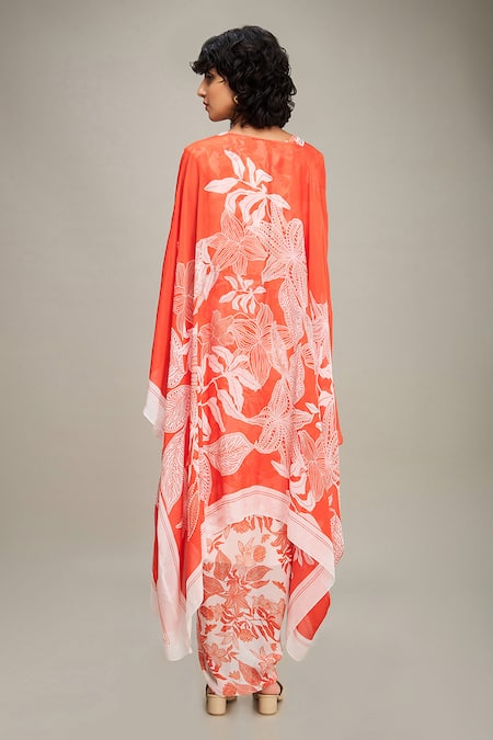 Shop Soup By Sougat Paul Red Chiffon Sequins Round Neck Ahyana Floral Print Draped Dress With Cape at Aza Fashions Shop_Soup By Sougat Paul_Red Chiffon Sequins Round Neck Ahyana Floral Print Draped Dress With Cape _at_Aza_Fashions