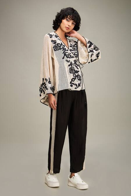 Shop Soup By Sougat Paul Off White Handloom , Zinnia Hand Angrakha Top And Pant Set Online at Aza Fashions Shop_Soup By Sougat Paul_Off White Handloom , Zinnia Hand Angrakha Top And Pant Set _Online_at_Aza_Fashions