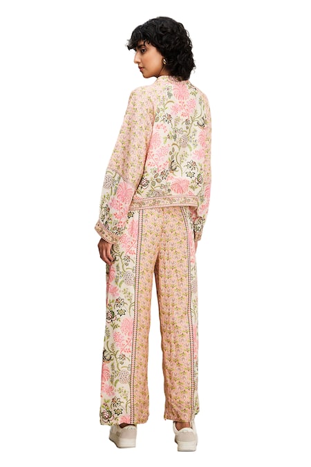 Buy Soup By Sougat Paul Multi Color Cotton, Silk Embroidery, Mehr Floral Print Bomber Jacket And Pant Set Buy_Soup By Sougat Paul_Multi Color Cotton, Silk Embroidery, Mehr Floral Print Bomber Jacket And Pant Set