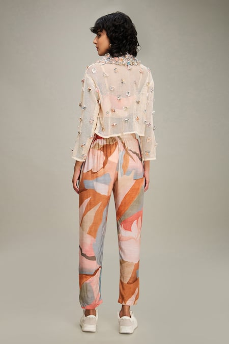 Shop Soup By Sougat Paul Off White Linen, Handloom Cotton Conversation Hand Embroidered Jacket Pant Set at Aza Fashions Shop_Soup By Sougat Paul_Off White Linen, Handloom Cotton Conversation Hand Embroidered Jacket Pant Set _at_Aza_Fashions