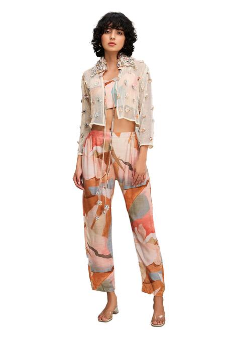 Buy Soup By Sougat Paul Off White Linen, Handloom Cotton Conversation Hand Embroidered Jacket Pant Set Online at Aza Fashions Buy_Soup By Sougat Paul_Off White Linen, Handloom Cotton Conversation Hand Embroidered Jacket Pant Set _Online_at_Aza_Fashions