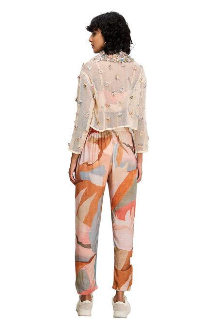 Buy Soup By Sougat Paul Off White Linen, Handloom Cotton Conversation Hand Embroidered Jacket Pant Set Buy_Soup By Sougat Paul_Off White Linen, Handloom Cotton Conversation Hand Embroidered Jacket Pant Set