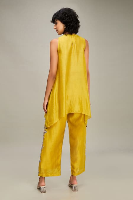 Soup By Sougat Paul Floral Applique Chanderi Kurta & Pant Set 