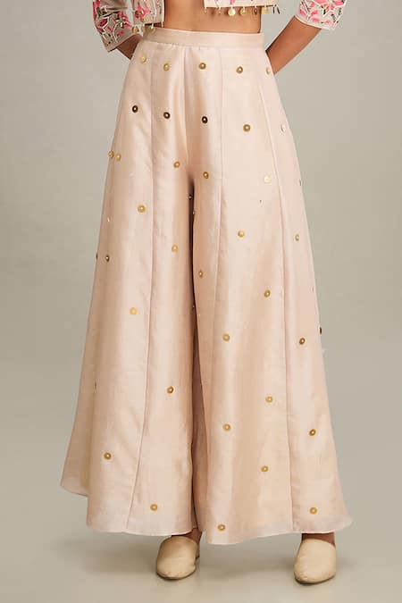 Soup By Sougat Paul Beige Chanderi Embroidery V-, Round Mehr Hand Jacket Palazzo Set Online at Aza Fashions Soup By Sougat Paul_Beige Chanderi Embroidery V-, Round Mehr Hand Jacket Palazzo Set _Online_at_Aza_Fashions