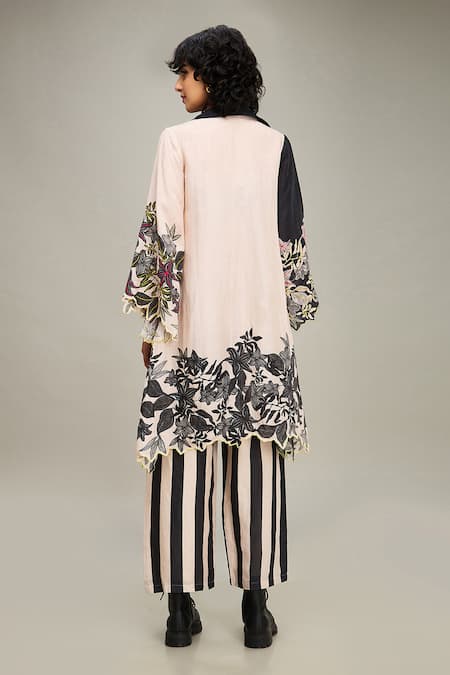 Shop Soup By Sougat Paul Black Linen Embroidery V-neck, Collared Ahyana Hand Jacket Pant Set at Aza Fashions Shop_Soup By Sougat Paul_Black Linen Embroidery V-neck, Collared Ahyana Hand Jacket Pant Set _at_Aza_Fashions