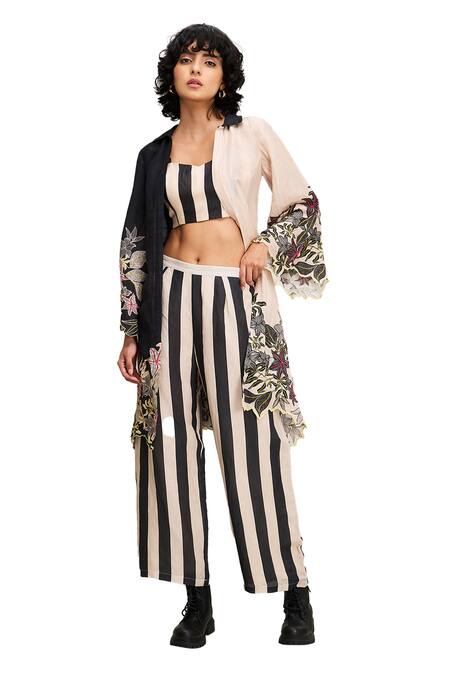 Buy Soup By Sougat Paul Black Linen Embroidery V-neck, Collared Ahyana Hand Jacket Pant Set Online at Aza Fashions Buy_Soup By Sougat Paul_Black Linen Embroidery V-neck, Collared Ahyana Hand Jacket Pant Set _Online_at_Aza_Fashions