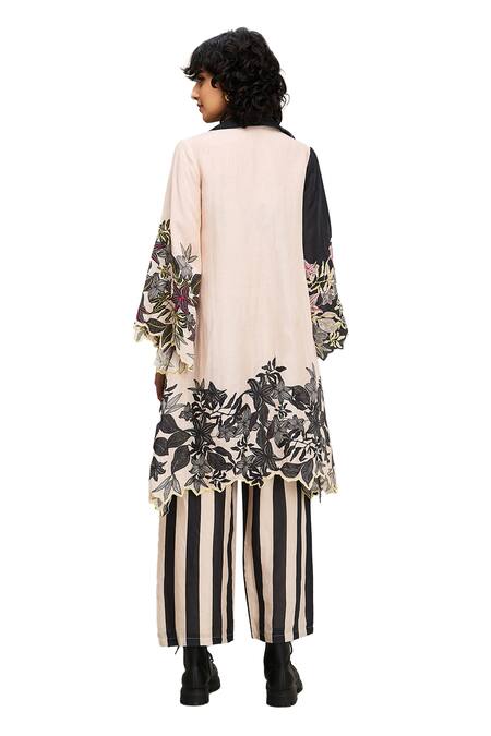 Shop Soup By Sougat Paul Black Linen Embroidery V-neck, Collared Ahyana Hand Jacket Pant Set Shop_Soup By Sougat Paul_Black Linen Embroidery V-neck, Collared Ahyana Hand Jacket Pant Set