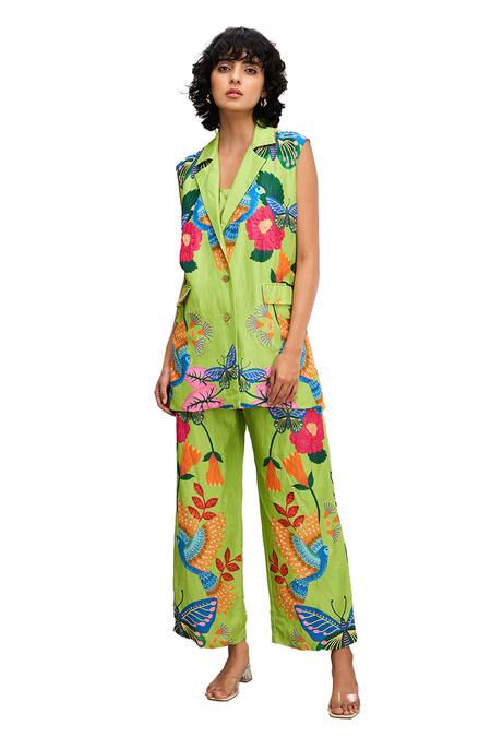 Buy Soup By Sougat Paul Green Linen Embroidery Collared Avain Top And Pant Set Online at Aza Fashions Buy_Soup By Sougat Paul_Green Linen Embroidery Collared Avain Top And Pant Set _Online_at_Aza_Fashions