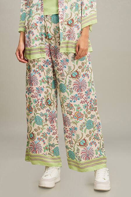 Soup By Sougat Paul_Multi Color Satin Collared Mehr Floral Print Jacket Pant Set _Online_at_Aza_Fashions