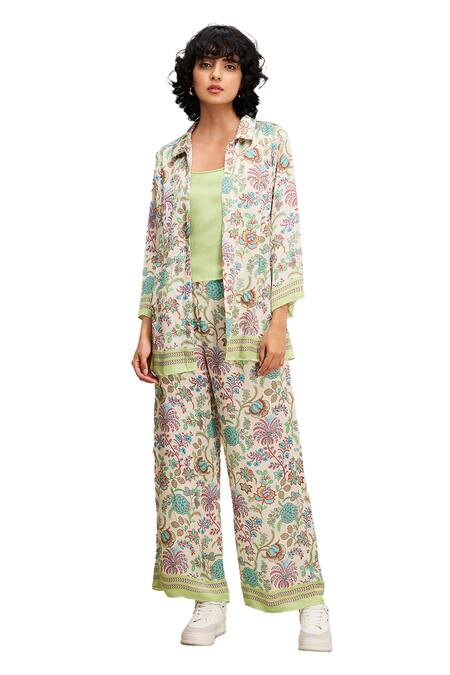 Buy_Soup By Sougat Paul_Multi Color Satin Collared Mehr Floral Print Jacket Pant Set _Online_at_Aza_Fashions