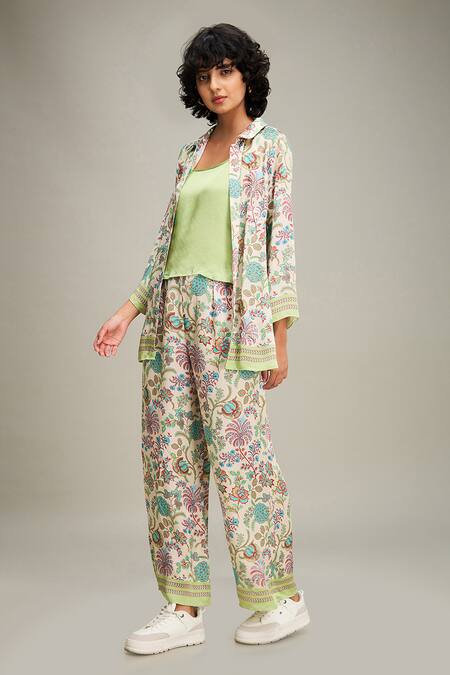 Soup By Sougat Paul_Multi Color Satin Collared Mehr Floral Print Jacket Pant Set _at_Aza_Fashions
