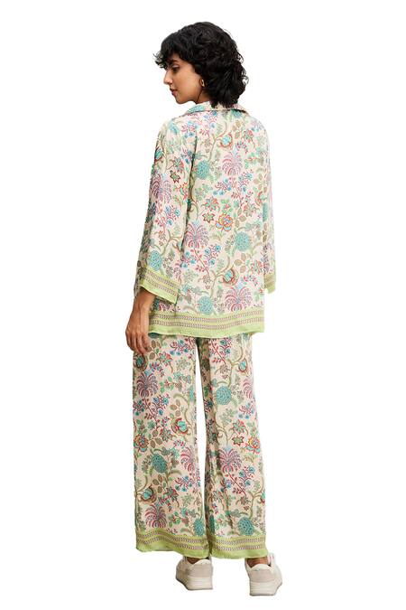 Buy_Soup By Sougat Paul_Multi Color Satin Collared Mehr Floral Print Jacket Pant Set 
