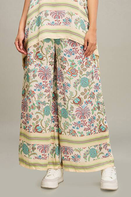 Soup By Sougat Paul Multi Color Satin Embroidery Collared Mehr Floral Print Top And Pant Set Online at Aza Fashions Soup By Sougat Paul_Multi Color Satin Embroidery Collared Mehr Floral Print Top And Pant Set _Online_at_Aza_Fashions