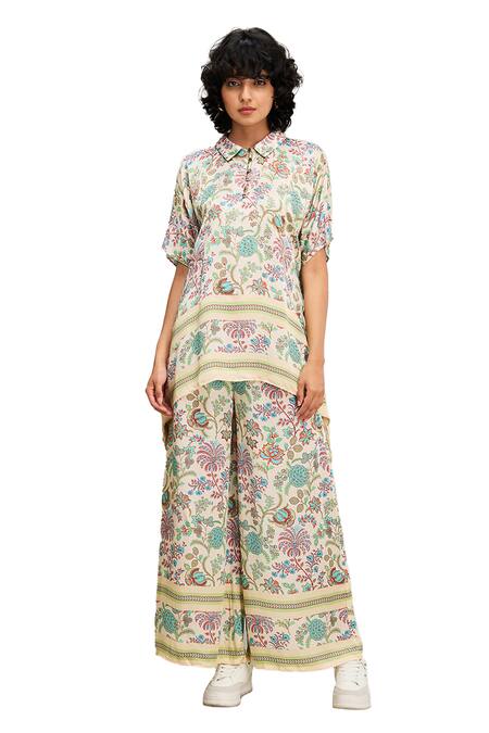 Buy Soup By Sougat Paul Multi Color Satin Embroidery Collared Mehr Floral Print Top And Pant Set Online at Aza Fashions Buy_Soup By Sougat Paul_Multi Color Satin Embroidery Collared Mehr Floral Print Top And Pant Set _Online_at_Aza_Fashions