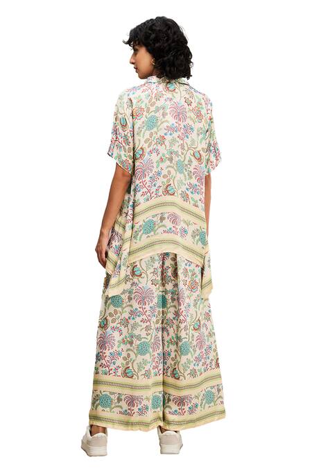 Buy Soup By Sougat Paul Multi Color Satin Embroidery Collared Mehr Floral Print Top And Pant Set Buy_Soup By Sougat Paul_Multi Color Satin Embroidery Collared Mehr Floral Print Top And Pant Set