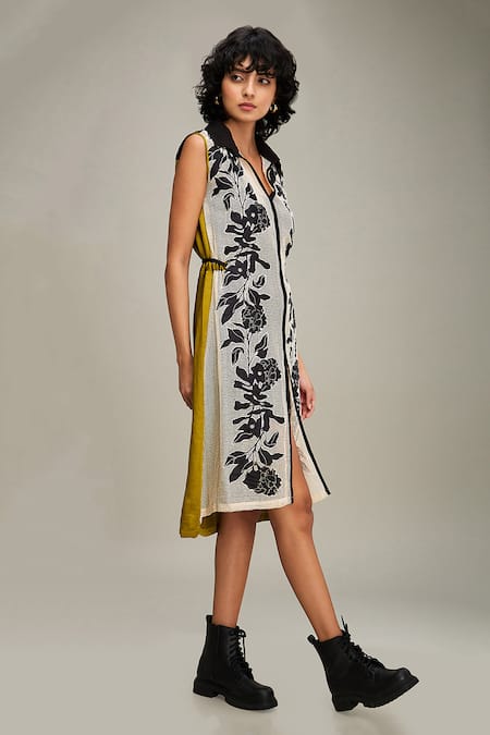 Buy Soup By Sougat Paul Off White Handloom Cotton, Satin Embroidery Collared Zinnia Hand Dress Online at Aza Fashions Buy_Soup By Sougat Paul_Off White Handloom Cotton, Satin Embroidery Collared Zinnia Hand Dress _Online_at_Aza_Fashions