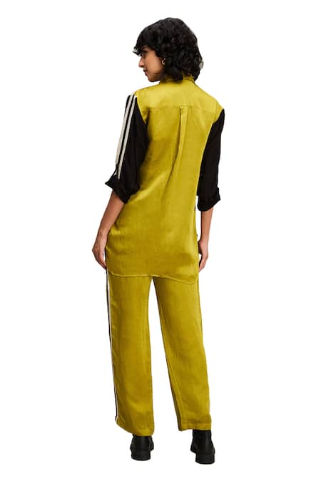 Buy_Soup By Sougat Paul_Black Handloom Cotton, Linen Applique, Zinnia Floral Shirt And Pant Set 