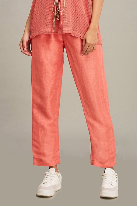 Soup By Sougat Paul Coral Handloom Cotton, Linen Beads, Conversational Embellished Jacket Pant Set Online at Aza Fashions Soup By Sougat Paul_Coral Handloom Cotton, Linen Beads, Conversational Embellished Jacket Pant Set _Online_at_Aza_Fashions