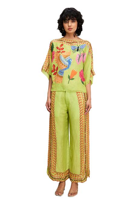 Buy Soup By Sougat Paul Green Linen Beads, Embroidery Avain Canopy Embellished Kimono Top And Pant Set Online at Aza Fashions Buy_Soup By Sougat Paul_Green Linen Beads, Embroidery Avain Canopy Embellished Kimono Top And Pant Set _Online_at_Aza_Fashions